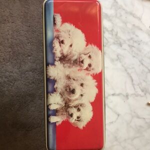 Adorable poodle vintage tin candy box